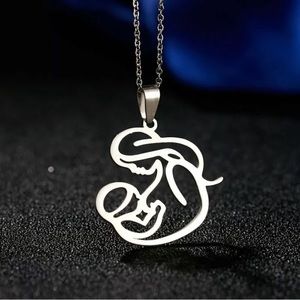 Silver Stainless Steel Mother Mom Baby Necklace